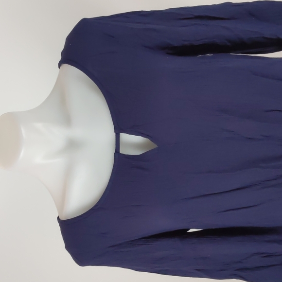 Jeanswest Top Size 8 Navy Blue 3/4 Sleeves Round Neck Tie-up Front Hi-Low Hem - Picture 4 of 14